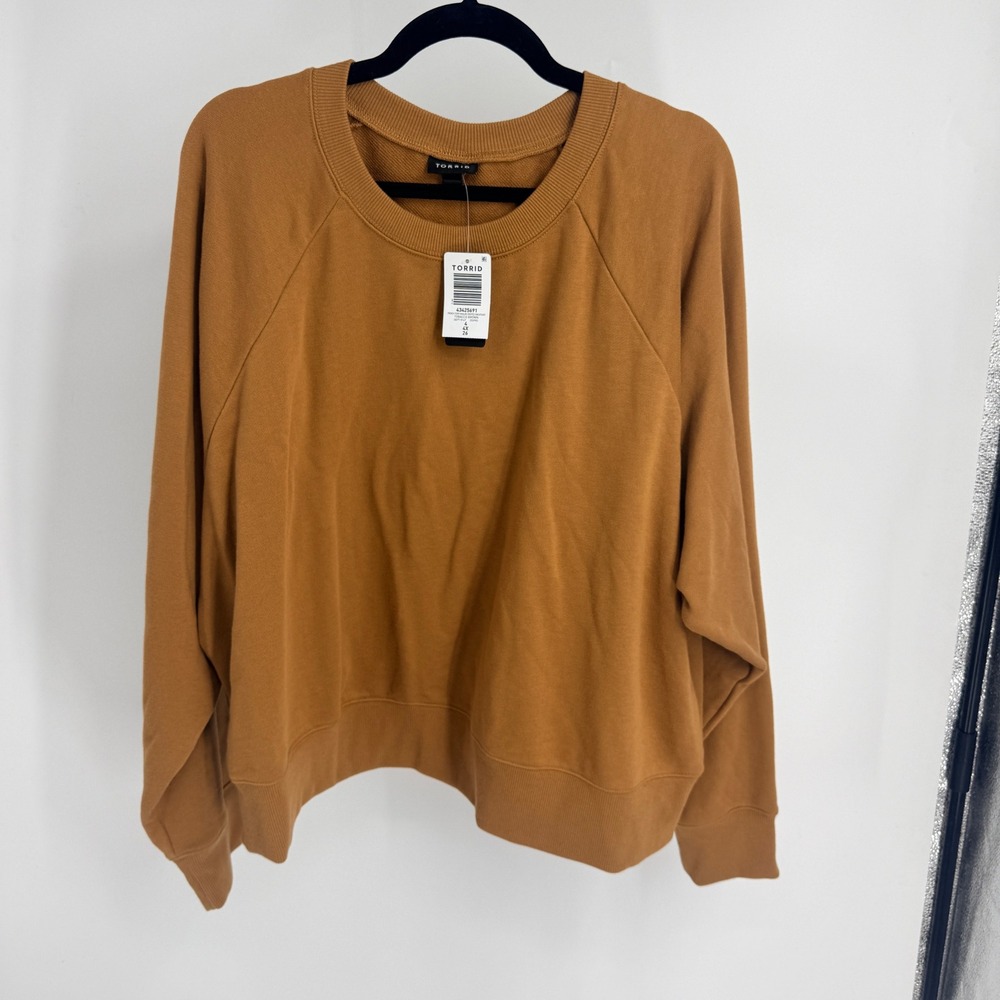 Torrid Womens 4X Tobacco Brown French Terry Raglan Cropped Sweatshirt Cozy NEW
